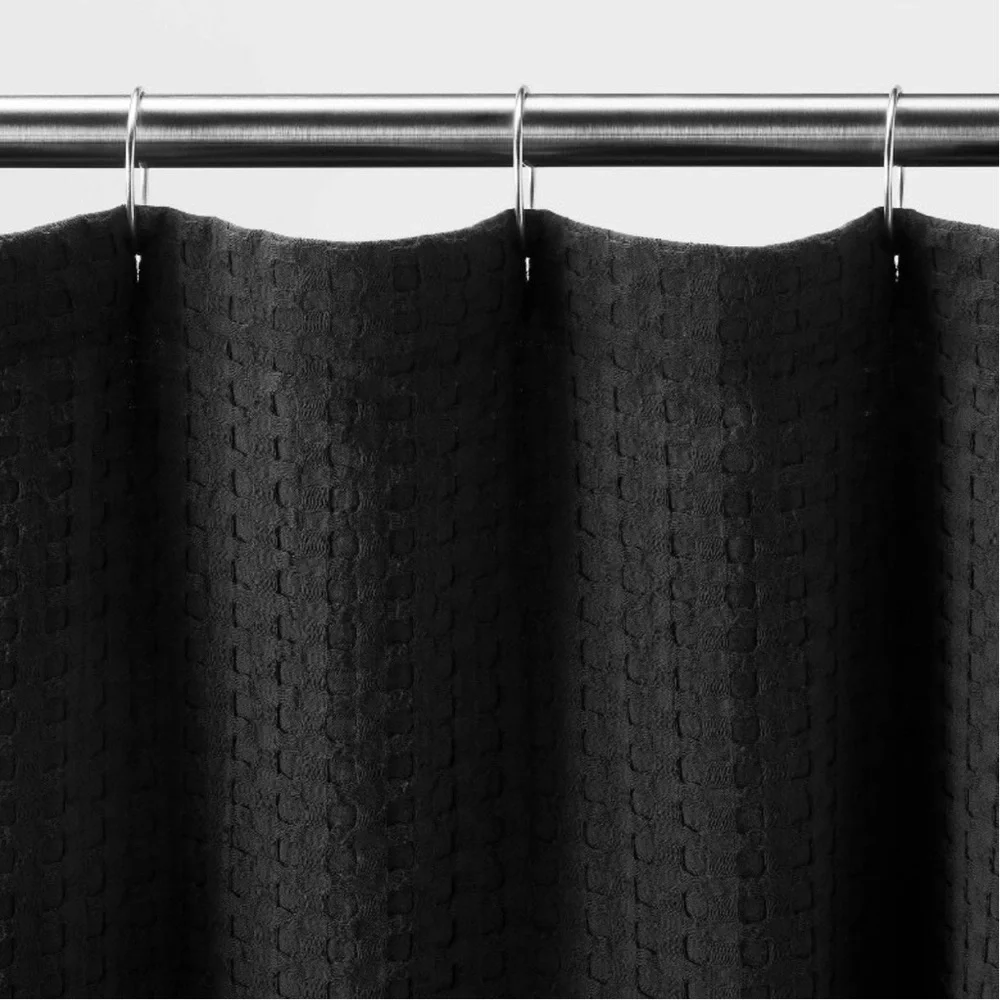 NEW Casaluna Washed Black Waffle Weave shower Curtain